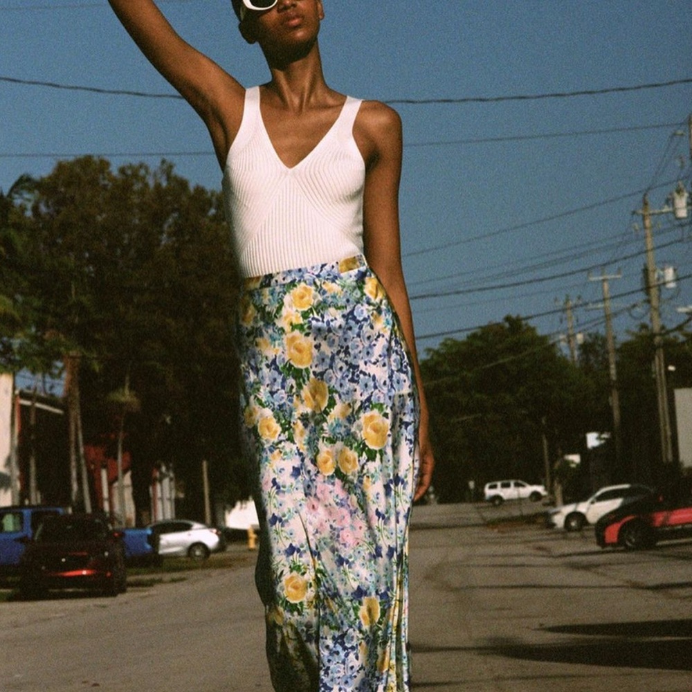 Zara Blue and Yellow Floral Maxi Skirt